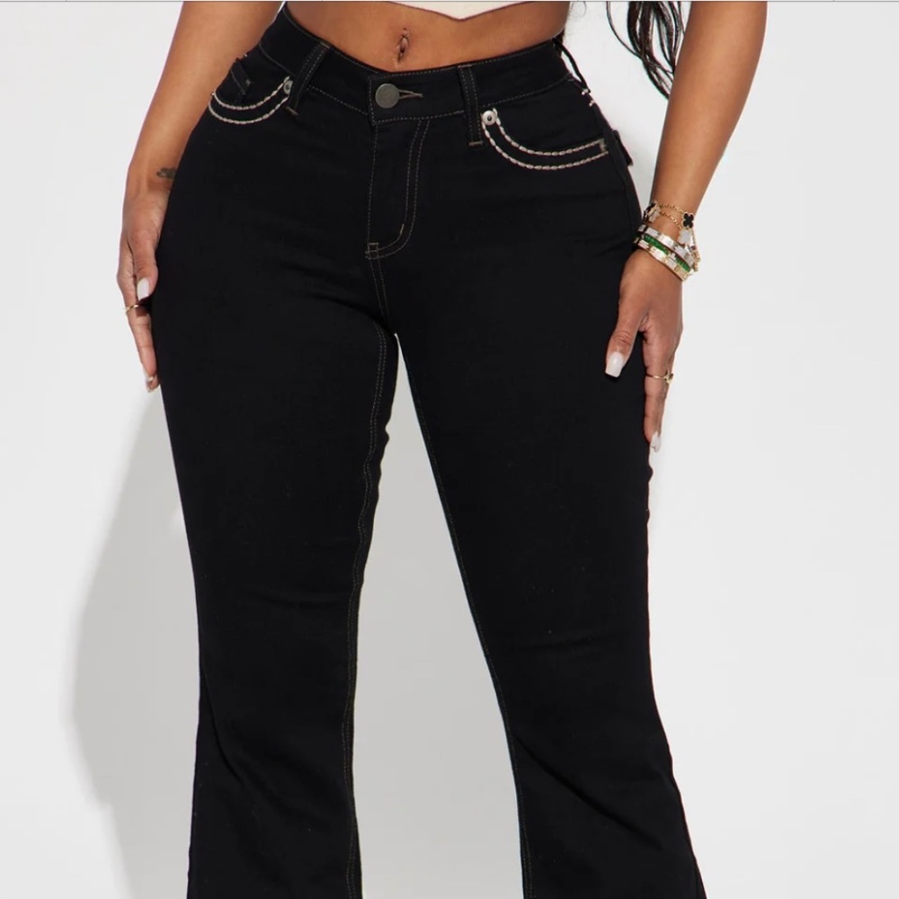 Mid Rise Stretch Flare Jeans Black - Picture 2 of 7